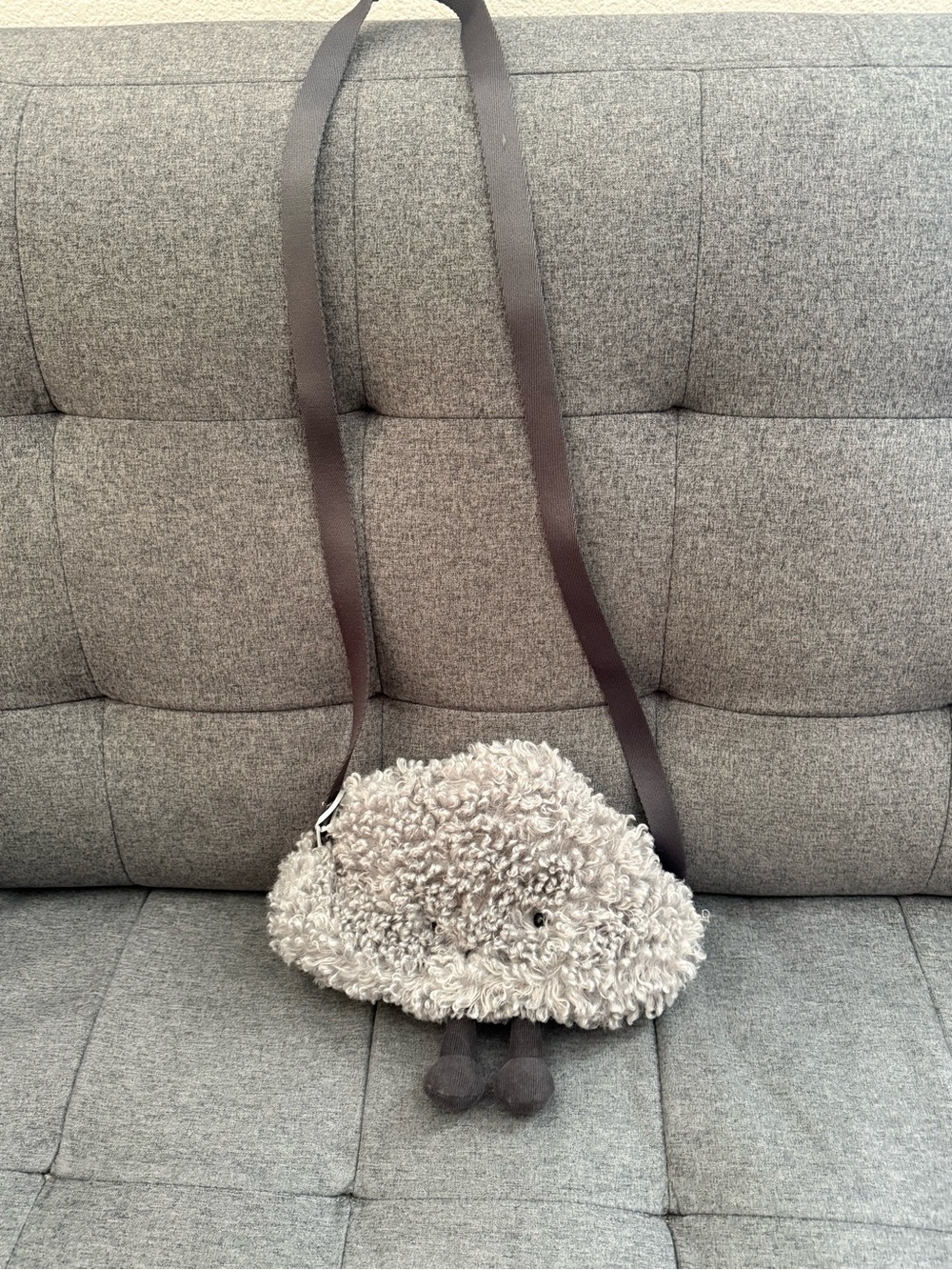 Jellycat Curly Faux-Shearling Crossbody Bag in Light Gray